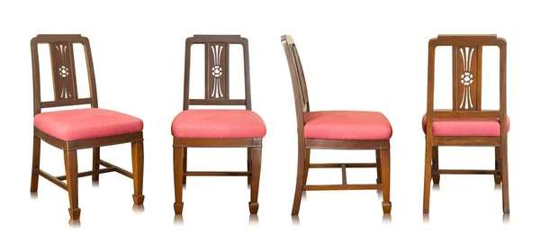 Sada Červená Dřevěná Židle Izolovaných Bílém Pozadí — Stock fotografie