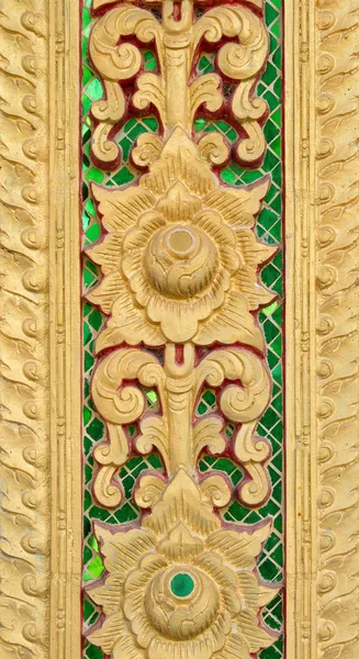 Patrón Flor Oro Tallado Diseño Estuco Pared Nativa Estilo Tailandés —  Fotos de Stock