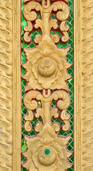 Pattern Gold Flower Carved Stucco Design Native Wall Thai Style — Stock Photo, Image