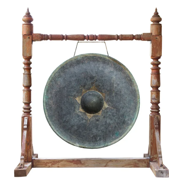 Gong Antique Traditionnel Thaïlandais Isolé Sur Fond Blanc Avec Chemin — Photo