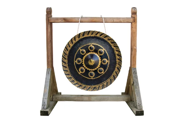 Gong Antique Traditionnel Thaïlandais Isolé Sur Fond Blanc Avec Chemin — Photo