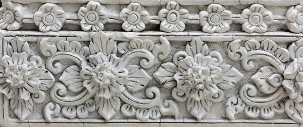 Modello Fiore Grigio Intagliato Disegno Stucco Parete Nativa Stile Tailandese — Foto Stock