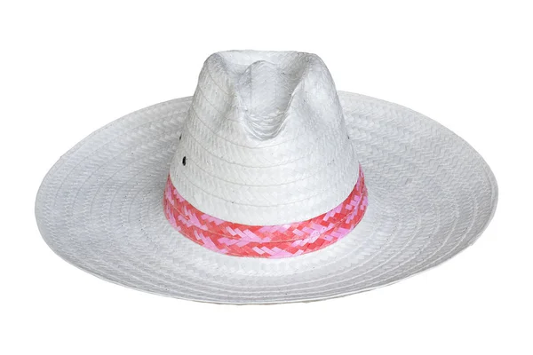 White Straw Hat Isolated White Background Clipping Path — Stock Photo, Image