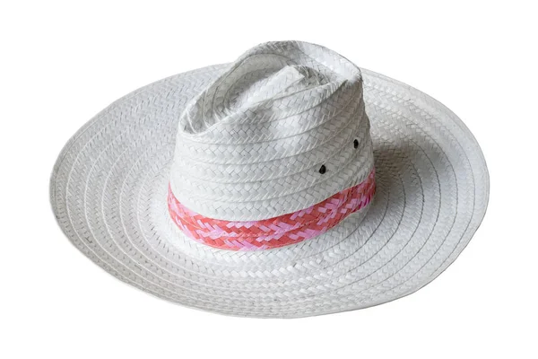 White Straw Hat Isolated White Background Clipping Path — Stock Photo, Image