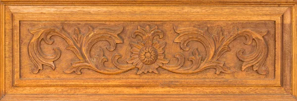 Motif Fleur Sculpté Sur Fond Bois Modèle Style Thaïlandais Traditionnel — Photo