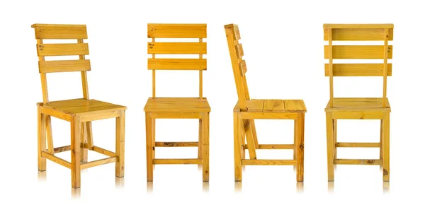 Sada Dřevěné Židle Izolované Bílém Pozadí — Stock fotografie