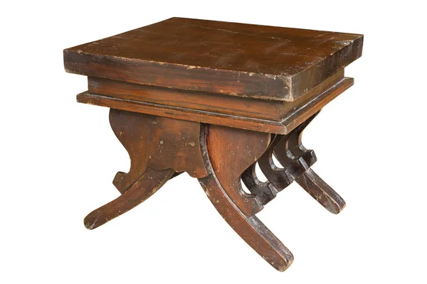 Миниый тёмный деревянный стол, изолированный на белом с дорожкой — стоковое фото