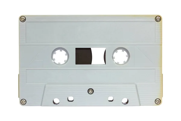 Grijze cassette tape geïsoleerd op wit met uitknippad — Stockfoto