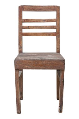 eski ahşap sandalye beyaz kırpma p ile izole önden görünümü