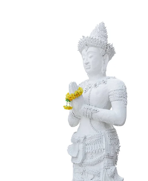 A estátua de buddha branco de pé isolado no fundo branco wi — Fotografia de Stock