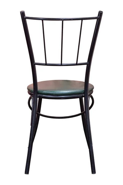 Visão traseira da cadeira de metal preto com assento de couro isolado no Whi — Fotografia de Stock