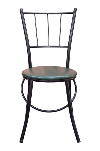 Vista frontal da cadeira de metal preto com assento de couro isolado em Wh — Fotografia de Stock