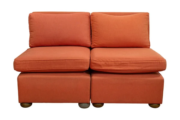 Oranje Sofa Meubilair met Kussen Geïsoleerd op Wit met Clippin — Stockfoto