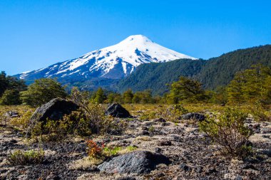 Şili patagonya günbatımı Villarrica Yanardağı doğal görünümü