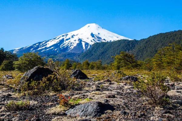 Vista Panoramica Del Vulcano Villarrica Cile Patagonia Tramonto — Foto Stock