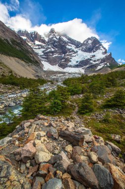 Torres del Paine, Şili - Laguna Torres, Patagonya'nın ünlü simgesi, Güney Amerika.