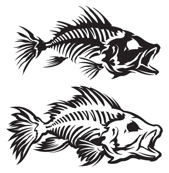 Balık Iskelet Simge Siyah Beyaz — Stok Vektör