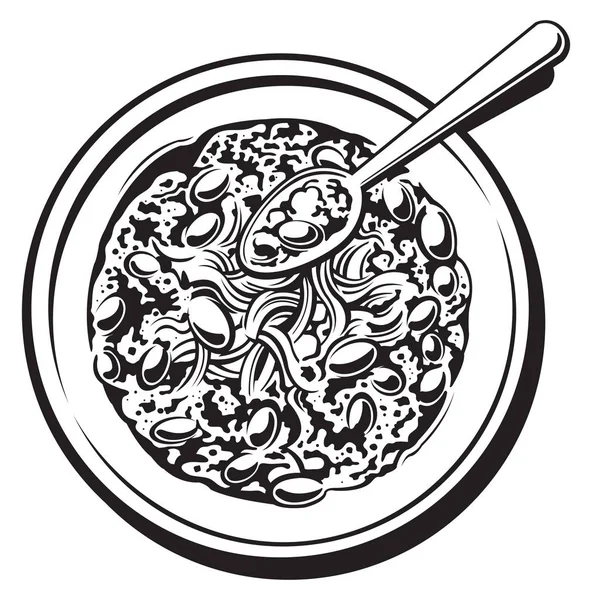 Ciotola Illustrazione Peperoncino Bianco Nero — Vettoriale Stock