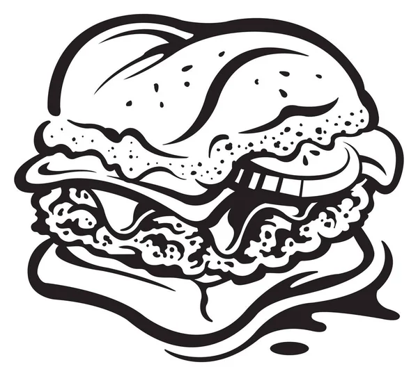 Cheeseburger Slider Illustration Isolé Noir Blanc — Image vectorielle