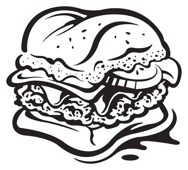 Hamburguesa Queso Deslizante Ilustración Aislado Blanco Negro — Archivo Imágenes Vectoriales