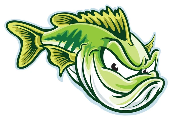 Largemouth Bass Cartoon Character Aggressive — Stock Vector