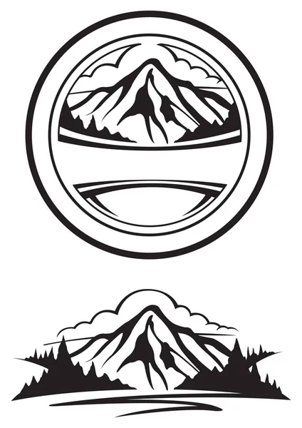 山のアイコン黒と白 — ストックベクタ