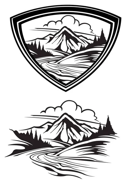 山脉图标黑色和白色 图库矢量图片