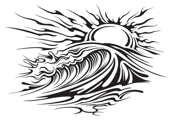 Ocean Wave Sunset Stock Vector