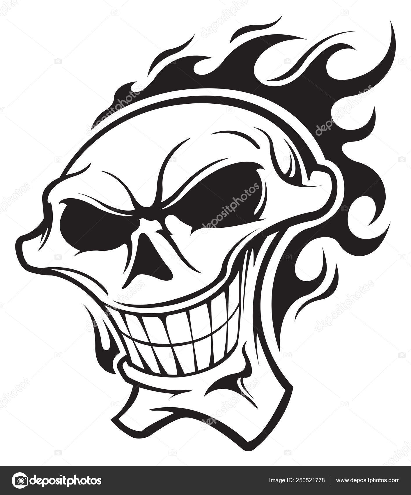 Flame Skull Black And White Stock Illustration - Download Image Now - Flame,  Anger, Art - iStock