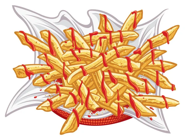 Panier Frites Ketchup — Image vectorielle