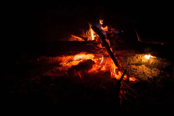 篝火的火焰在寂静的夜色中舞动 — 图库照片