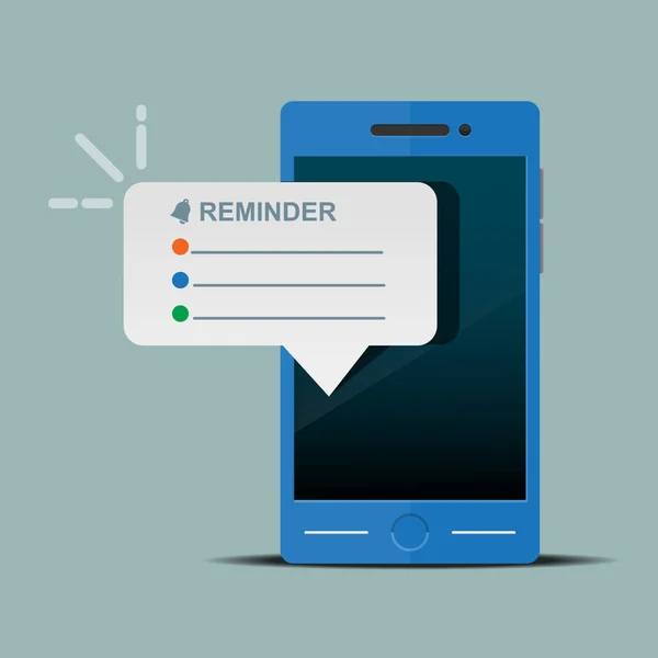 スマートフォン上の通知ポップアップリマインダー アラートメッセージモバイルベクトルフラットデザイン — ストックベクタ
