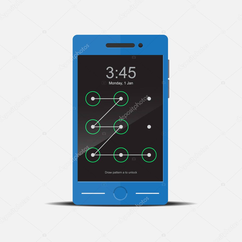 Draw pattern to unlock smartphone vector flat design.