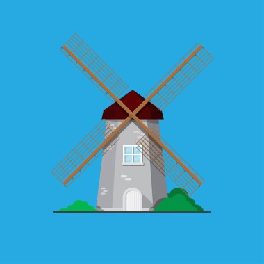 Yel değirmeni vektör düz tasarım.