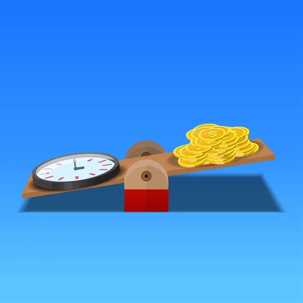 スケール上の時計とお金のバランス 時間とお金の概念を比較 — ストックベクタ