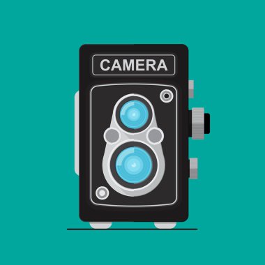 Vintage ikiz lens kamera vektör düz tasarım.