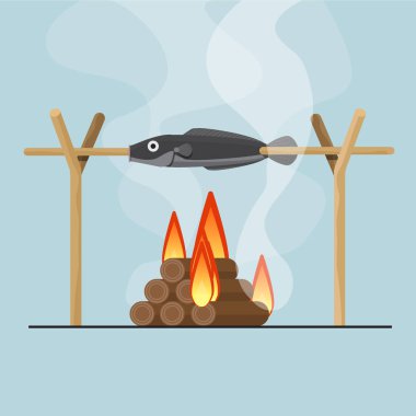 Şenlik ateşi vektör düz tasarım ızgara balık.