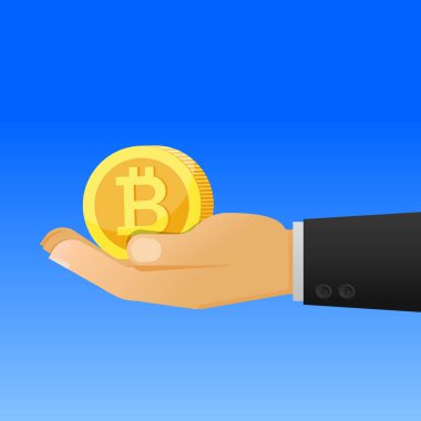 elde tutan bitcoin vektör illüstrasyon.