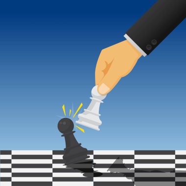 İşadamları satrançları elele tutarlar. Vektör çizimi.