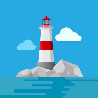 Deniz feneri vektör düz tasarım.