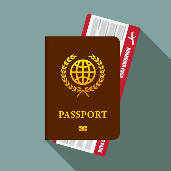 Passeport Carte Embarquement Vecteur Billets Design Plat — Image vectorielle