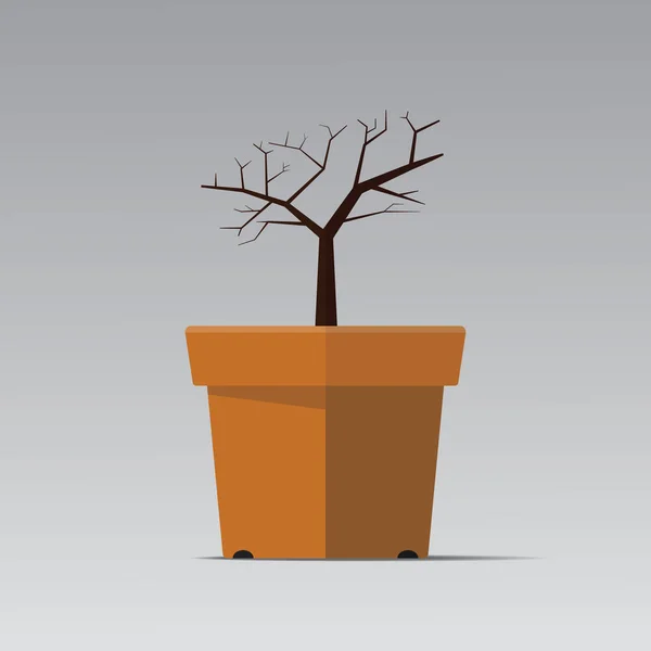 植木鉢のドライツリーベクトルフラットデザイン — ストックベクタ
