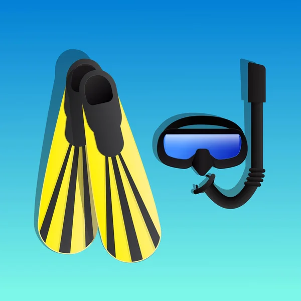 Snorkeling Equipment Diving Mask Snorkel Flippers Vector — Stock Vector