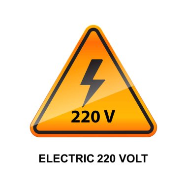 Elektrik 220 volt uyarı işareti beyaz arkaplan vektör illüstrasyonunda izole.