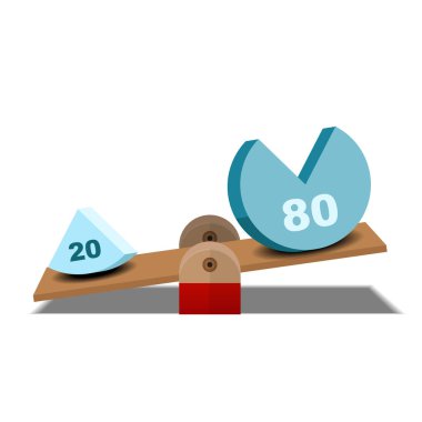 80 and 20 balance on scale,pareto principle scale,80/20 principle isolated on background vector illustration. clipart