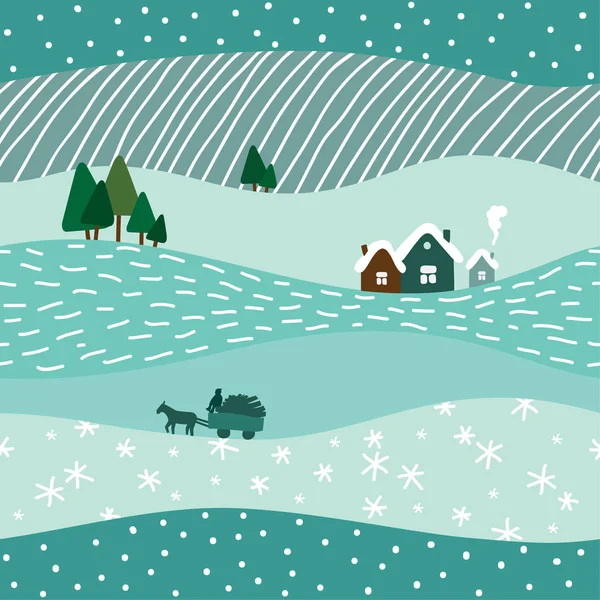 Χαριτωμένο Χειμερινό Τοπίο Χωρίς Ραφή Πρότυπο — Διανυσματικό Αρχείο