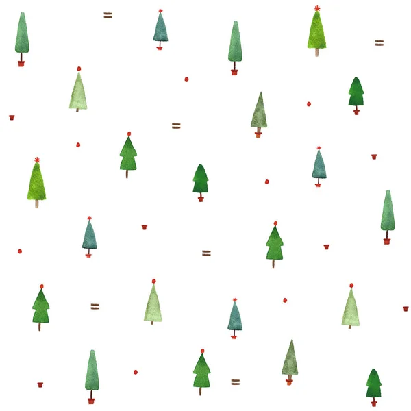 Watercolor Christmas Trees Seamless Pattern — Stock Photo, Image