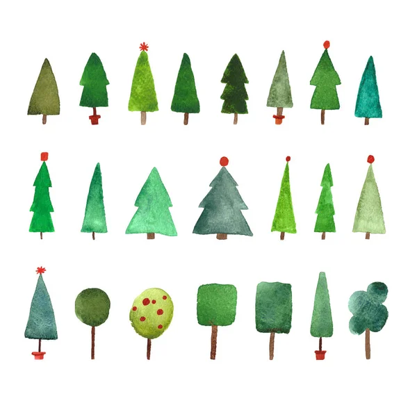 Akvarelu Vánoční Stromečky Sada — Stock fotografie