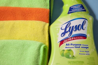 Lysol and cloths clipart