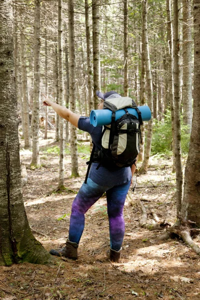 La persona apunta en su dirección en el bosque mientras camina — Foto de Stock